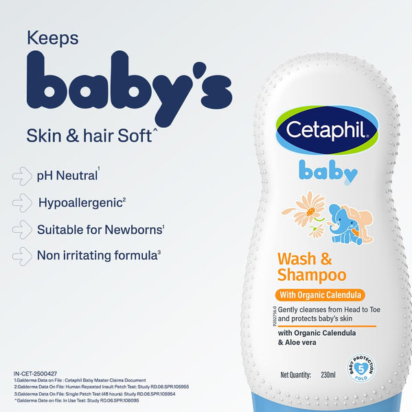 Cetaphil Baby Wash & Shampoo With Organic Calendula - 230 ml - Dezine Kids