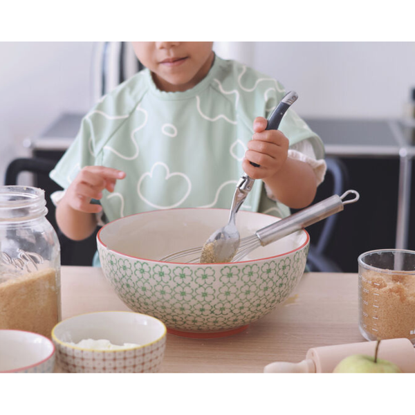 Beaba 2 in 1 Waterproof Bib with Detachable Sleeves, Foldable Food Catcher Pocket - Sage Green - Dezine Kids