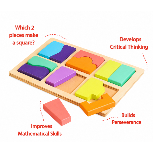 Curious Cub 2 Part Geometry Puzzle Wooden Learning Toy - Dezine Kids
