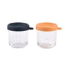 Beaba Glass Storage Container, Airtight Jar with Graduation Measuring Scale, 250ml, Set of 2 - Night Blue & Honey - Dezine Kids