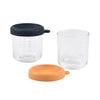 Beaba Glass Storage Container, Airtight Jar with Graduation Measuring Scale, 250ml, Set of 2 - Night Blue & Honey - Dezine Kids