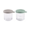 Beaba Glass Storage Container, Airtight Jar with Graduation Measuring Scale, 250ml, Set of 2 - Sage Green & Gazelle - Dezine Kids