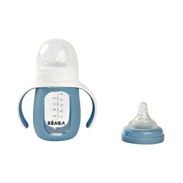 Beaba Glass Bottle With Sleeve, 210 ml - Windy Blue