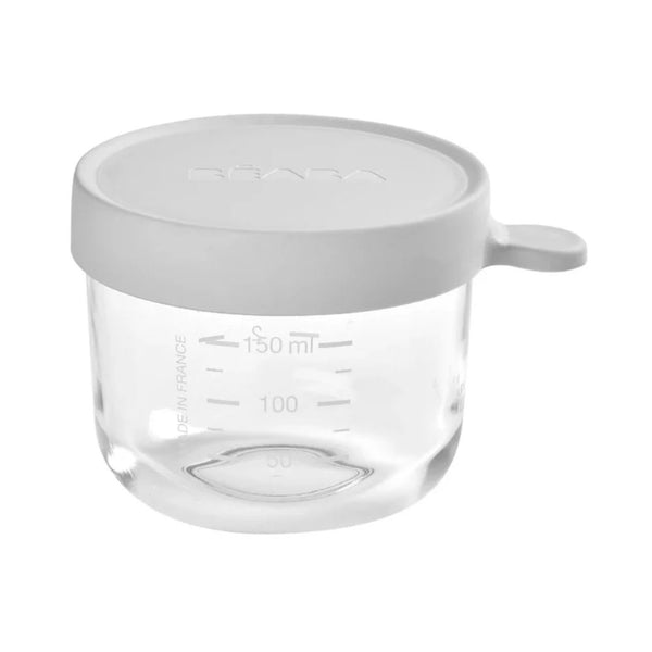 Beaba Glass Storage Container, Airtight Container with Graduation Measuring Scale, 150ml - Light Mist - Dezine Kids
