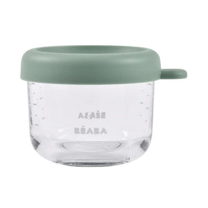 Beaba Glass Storage Container, Airtight Container with Graduation Measuring Scale, 150ml - Sage Green