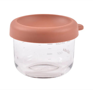 Beaba Glass Storage Container, Airtight Container with Graduation Measuring Scale, 150ml - Terracotta
