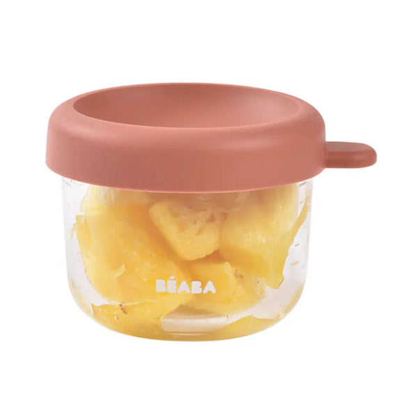 Beaba Glass Storage Container, Airtight Container with Graduation Measuring Scale, 150ml - Terracotta - Dezine Kids