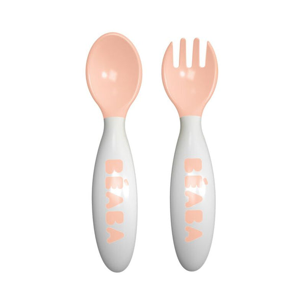 Beaba 2nd stage ergonomic cutlery set 2 pieces - Vintage Pink - Dezine Kids