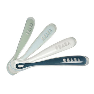 Beaba Set of 4 Easy Grip 1st Stage Silicone Spoons - Rain