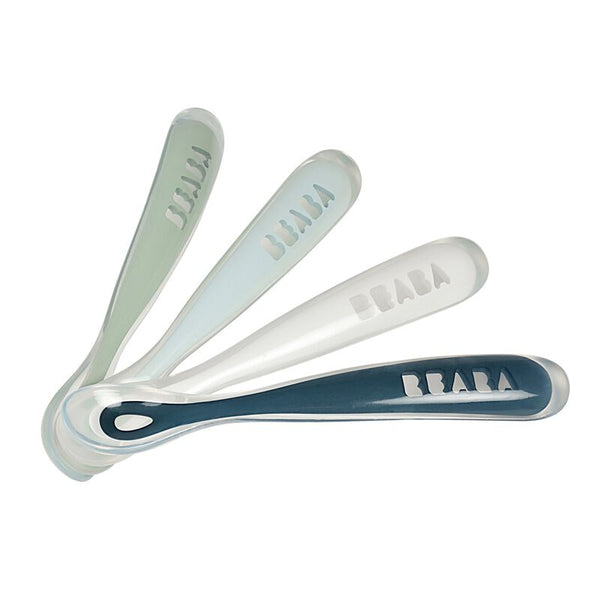 Beaba Set of 4 Easy-Grip 1st Stage Silicone Spoons Rain - Dezine Kids