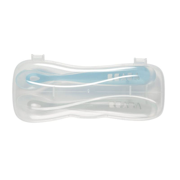 Beaba Set of 2 Easy-Grip 1st Stage Silicone Spoons-Windy Blue/ Light Mist - Dezine Kids