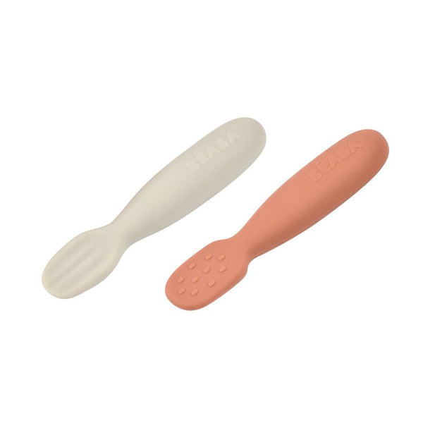 Beaba Set of 2 Silicone Pre-Feeding Spoons - Terracotta/Velvet Grey - Dezine Kids
