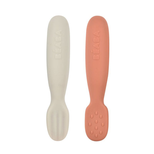 Beaba Set of 2 Silicone Pre-Feeding Spoons - Terracotta/Velvet Grey - Dezine Kids