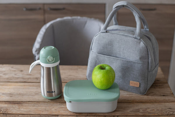 Beaba Stainless Steel Lunch Box with Silicone Lid, Removable Silicone Dividers Make 1-3 Compartments - Velvet Grey/ Sage Green