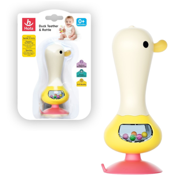 Hola Duck Baby Teething Rattle Interactive Sensory Activity - Dezine Kids