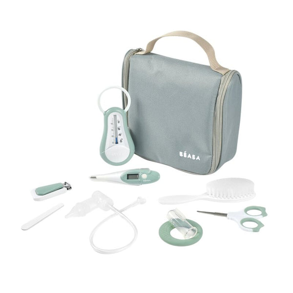 Beaba Grooming Kit - Hanging Toiletry Pouch with 9 Accessories - Sage Green - Dezine Kids