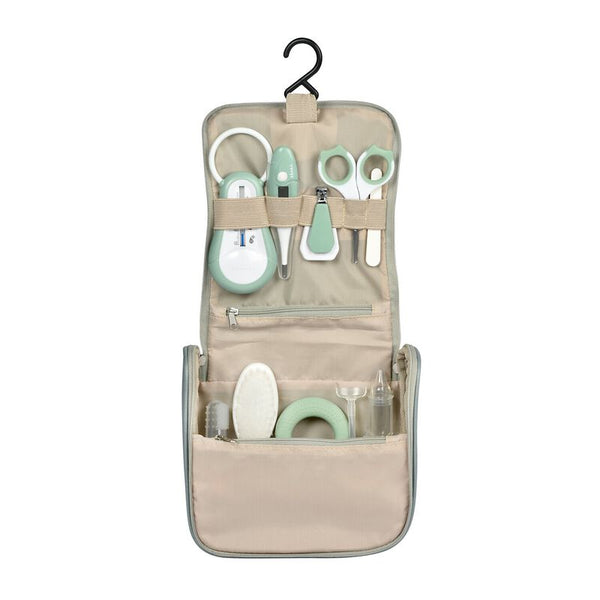 Beaba Grooming Kit - Hanging Toiletry Pouch with 9 Accessories - Sage Green - Dezine Kids