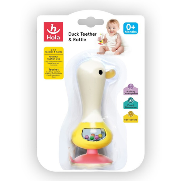 Hola Duck Baby Teething Rattle Interactive Sensory Activity - Dezine Kids