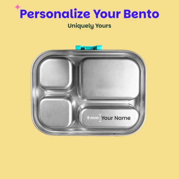 Basil 4 Compartment Stainless steel Lunchbox with Plastic lid - Teal Garden