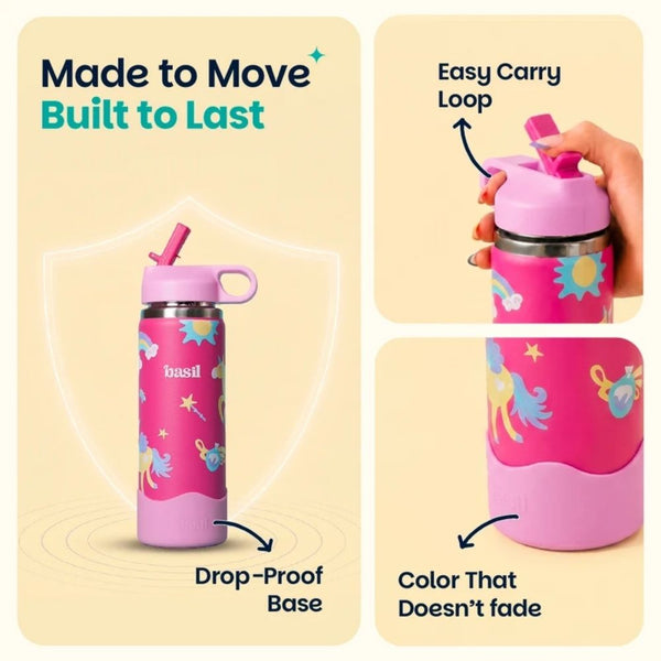 Basil Insulated Stainless steel Sipper with Loop Handle- Pixie Dash