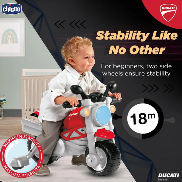 Chicco Toy Ducati Monster Ride On with Removable Side Wheels & Push Along Toy For 1.5 to 5 Years
