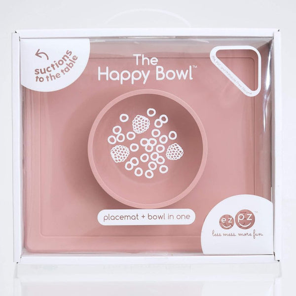 EzPz Happy Bowl 100% Food Grade Silicone Suction Bowl with Built In Placemat - Blush