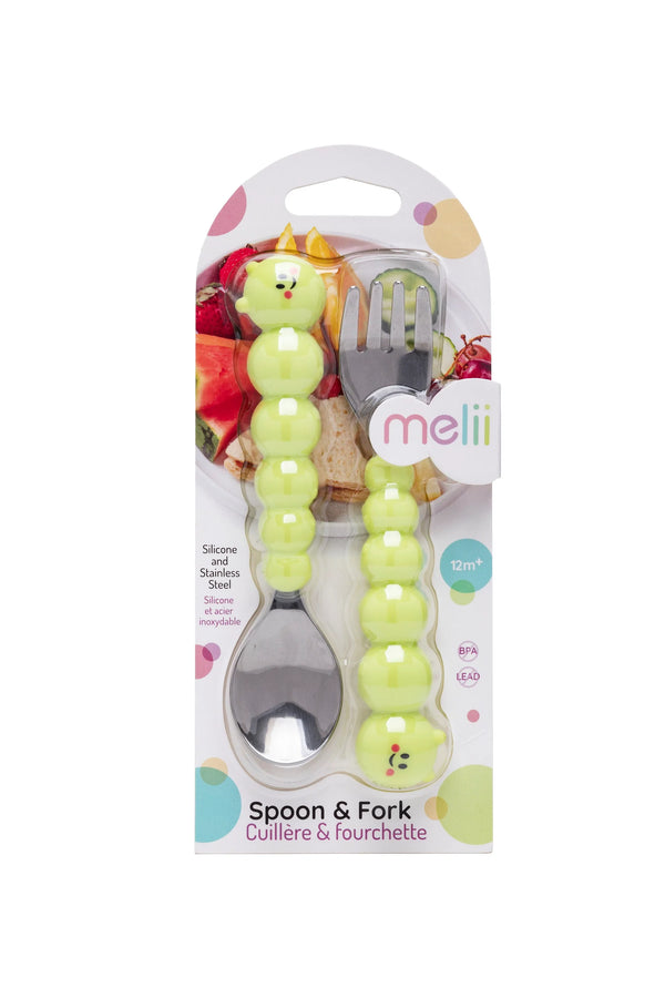 Melii Silicone & Stainless Steel Caterpillar Spoon & Fork Set - Dezine Kids