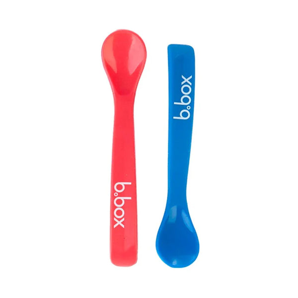 B.Box Baby Soft Bite Flexible Silicone Spoon Set for Infants, Pack of 2 - Red & Blue