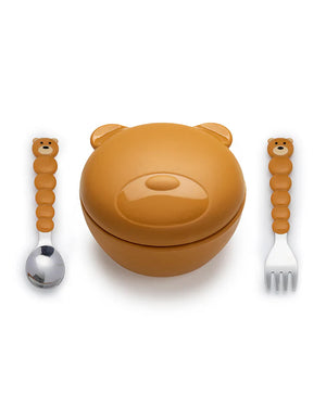 Melii Silicone Bowl With Lid, Spoon & Fork, Airtight & Leakproof Lid - Bear