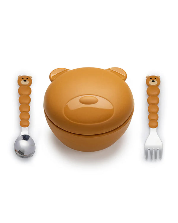 Melii Silicone Bowl With Lid, Spoon & Fork, Airtight & Leakproof Lid - Bear