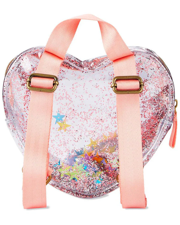 Clear Glitter Heart Backpack-Adjustable Webbing Straps-Transparent - Dezine Kids
