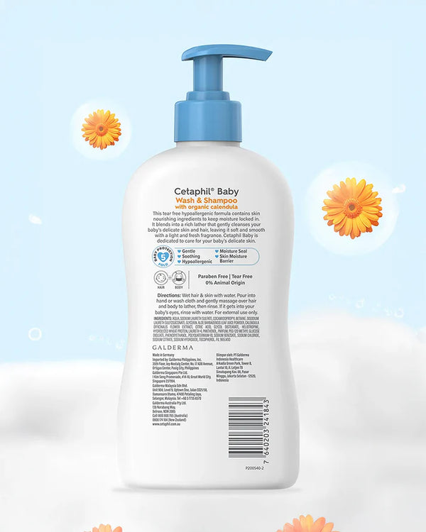 Cetaphil Baby Wash & Shampoo With Organic Calendula - 400 ml - Dezine Kids