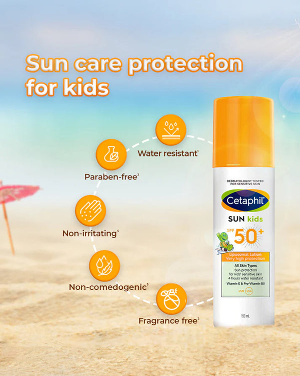 Cetaphil Sun Kids Liposomal Lotion SPF 50+ Sunscreen with Water Resistant, Hypoallergenic & Fragrance Free - 150 ml
