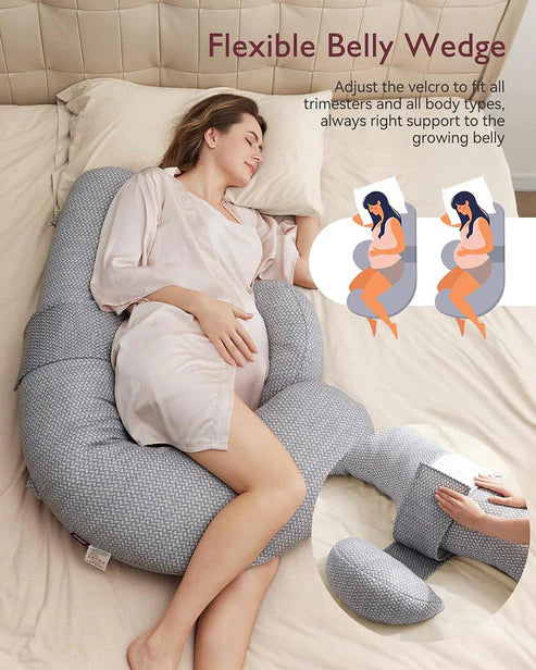 Momcozy F Shaped Pregnancy Pillow with Air Layer - Grey