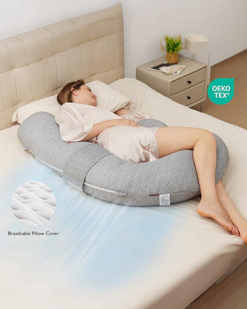 Momcozy F Shaped Pregnancy Pillow with Air Layer - Grey