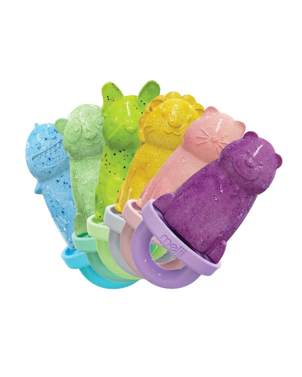 Melii 6 Piece Animal Ice Pops With Tray Feeding Accessories BPA Free Silicone Moulds (6M+) - Multicolor