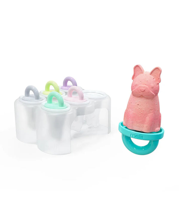 Melii 6 Piece Animal Ice Pops With Tray Feeding Accessories BPA Free Silicone Moulds (6M+) - Multicolor