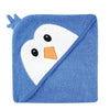 Luvable Friends Baby Boy Cotton Animal Face Hooded Towel, Blue Penguin, Size 30in x 30in