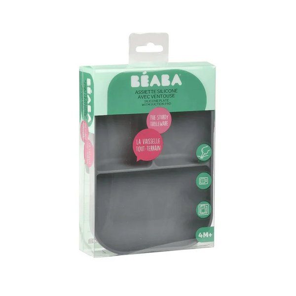 Beaba Divided silicone plate - Mineral Grey - Dezine Kids