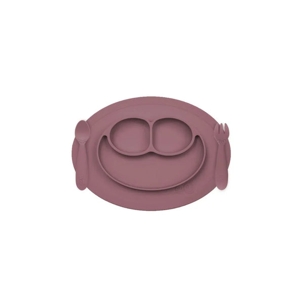 EzPz Mini Feeding Set for Toddlers (Mat, Spoon & Fork)- Mauve