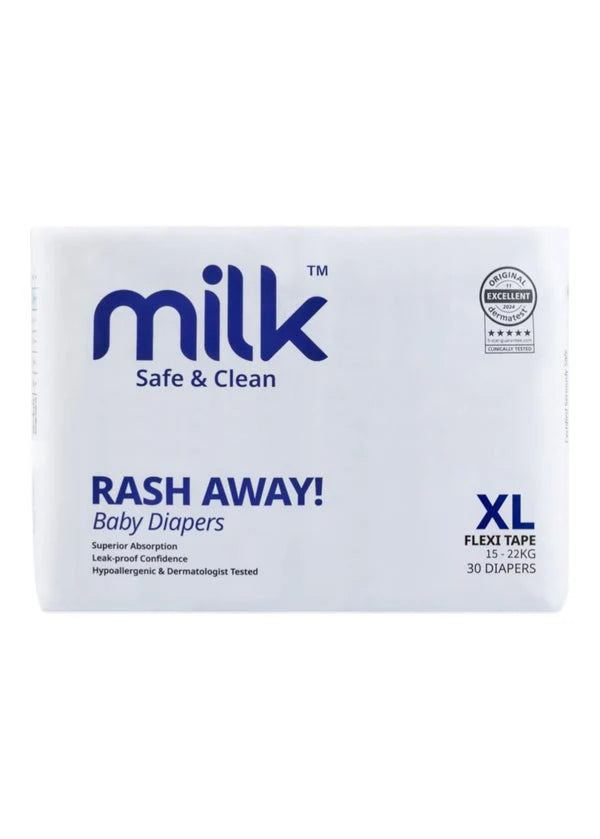 Milk Baby Diaper Flexi Tape , Size XL (30 Pcs) 15-22 Kgs, Carton Box - Dezine Kids