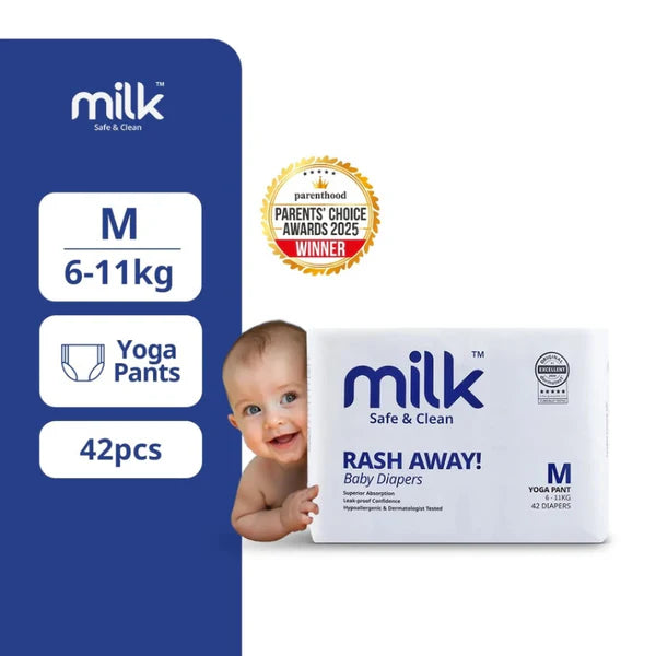 Milk Baby Diaper Yoga Pants, Size M, 42 Pcs, 6 To 11 KG, Carton Box - Dezine Kids
