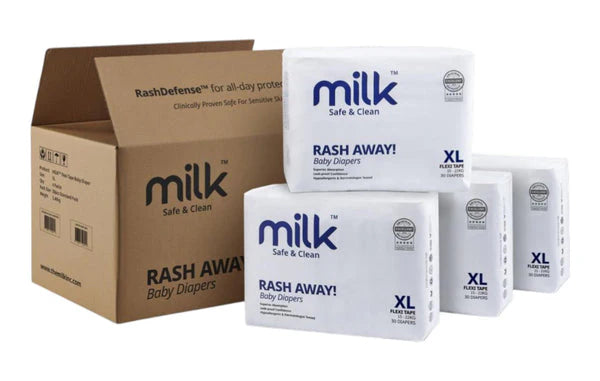 Milk Baby Diaper Flexi Tape , Size XL (30 Pcs) 15-22 Kgs, Carton Box - Dezine Kids