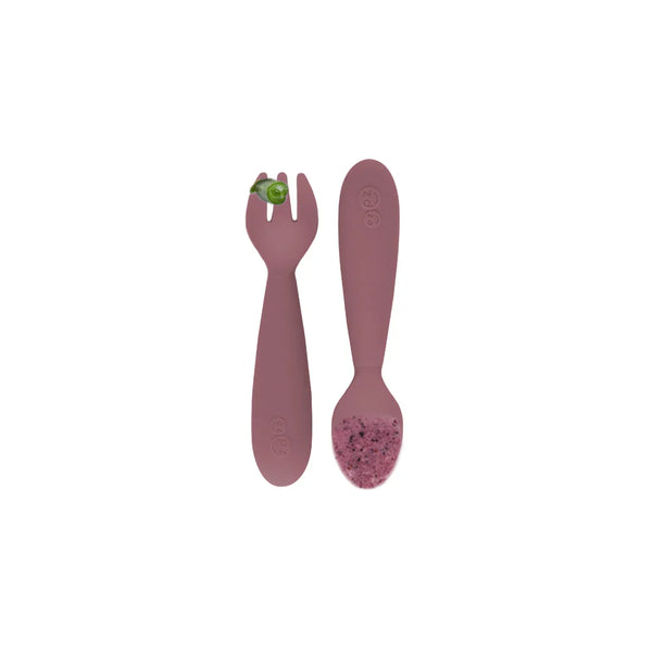 EzPz Mini Utensils for Toddlers (Spoon & Fork) - Mauve