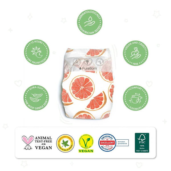 Pureborn Organic Bamboo Diapers Assorted Print Size 6 (16-20 Kg) - 20 Count