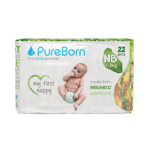 Pureborn Organic Bamboo Diapers Assorted Print New Born (1-3 Kg) - 22 Count