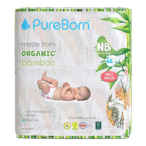 Pureborn Organic Bamboo Diapers Assorted Print New Born (1-3 Kg) - 68 Count