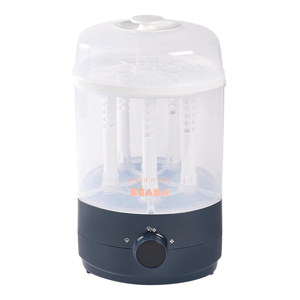 Beaba 2 in 1 Baby Bottle Sterilizer and Dryer, 8 Min Steam Sterilization, 3 Modes Sterilize, Dry or Both, Capacity for 6 Bottles -Night Blue - Dezine Kids