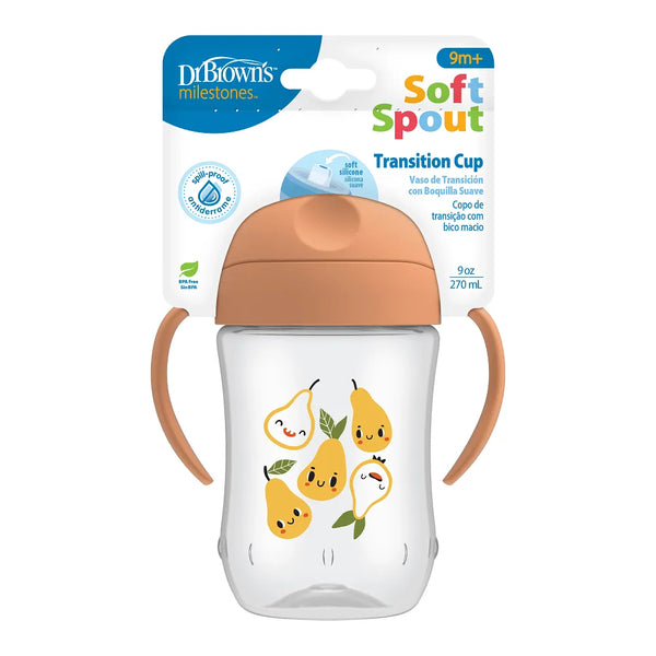 Dr.Browns 9 oz/270 mL Soft-Spout Toddler Cup w/ Handles, Pears (9m+), 1-Pack - Dezine Kids