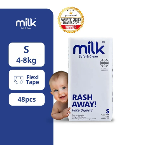 Milk Baby Diaper Flexi Tape, Size S - 48 Pcs, 4 To 8 KG - Dezine Kids